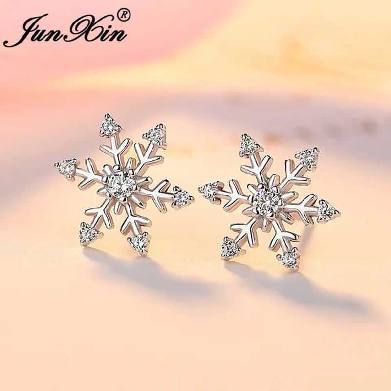 Junxin Fashion Earrings New Exquisite Girls Earing Full Diamond Snowflakes Stud Earrings for Women Engagement Band Wedding Jewelry Earrings - WORLD TIME VISITS