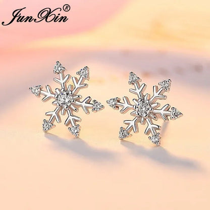 Junxin Fashion Earrings New Exquisite Girls Earing Full Diamond Snowflakes Stud Earrings for Women Engagement Band Wedding Jewelry Earrings - WORLD TIME VISITS