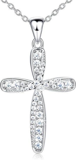 Necklaces for Women 925 Sterling Silver Heart Necklaces -  Infinity Love Platinum Plated Diamond Pendant 18", Silver, Cubic Zirconia
