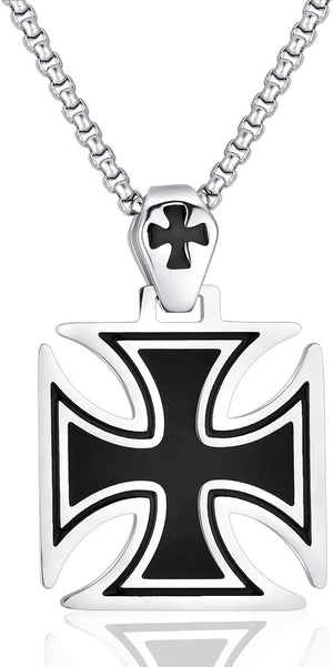 Stainless Steel Templar Knight Cross Pendant Biker Mens Womens Necklace 24Inch Chain Silver
