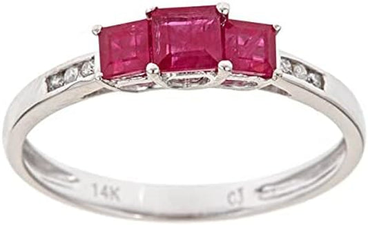 Gin and Grace 14K Yellow Gold Mozambique Genuine Ruby Ring with Diamonds for Women Holiday Gifts | Ethically, Authentically & Organically Sourced (Princess-Cut) Shaped Ruby Jewelry for Her | Ruby Ring for Women Holiday Gifts