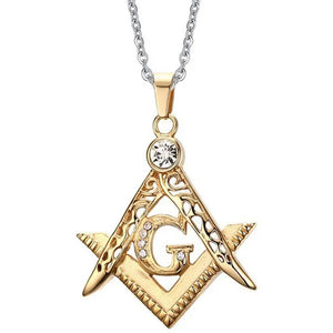Hip-hop Punk Fashion Necklace with Diamond Pendant Masonic Gold Pendant Pendant for Men