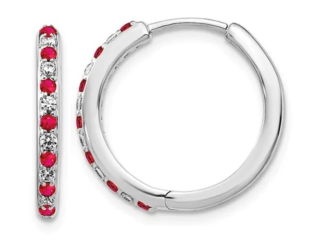 1/5 Carat (Ctw) Ruby & Diamond 1/6 Carat (Ctw) Hoop Earrings in 14K White Gold