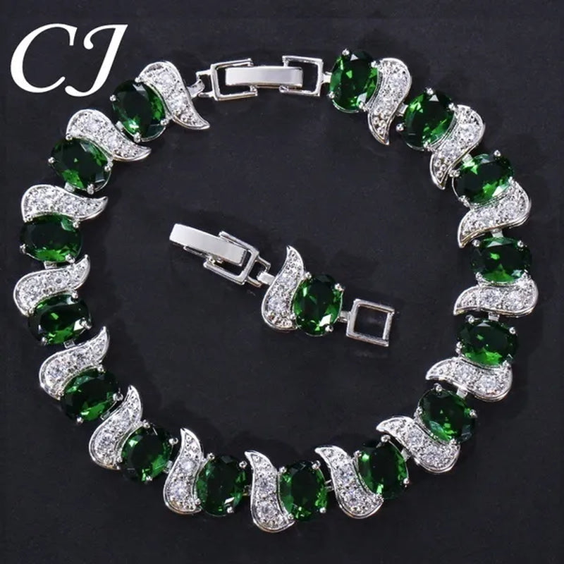 CANDICE 2023 Newest Design Women Luxury CZ Zirconia Silver Bracelets With Blue Stones 18CM+2.5CM（extended clasp）