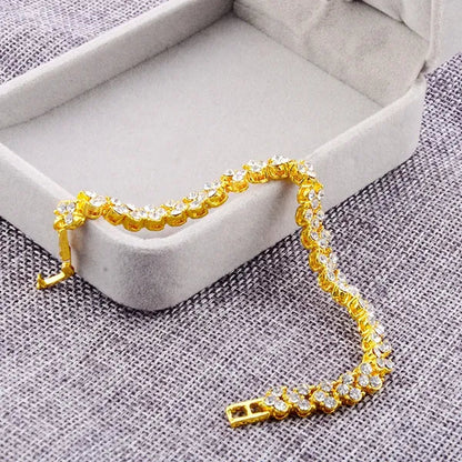 Hip Hop Bling Iced Out Cubic Zirconia Charm Bracelet  Gold Silver Tennis Chain Bracelets Women 3 Row Link Chain Jewelry