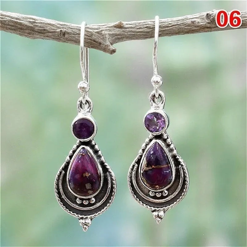 12Styles Vintage Earrings Rainbow Moonstone Earring Amethyst&Peridot&Pearl Dangle Earrings for Women Wedding Bridal Jewelry Gifts - WORLD TIME VISITS