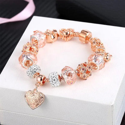 Romantic DIY Love Heart Alloy Bracelet Gold-plated Beaded Bracelet Women Jewelry Birthday Gift