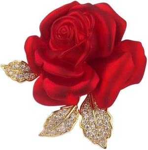 Enamel Rose Flower Brooch Pin for Women Girls Gold Plated Elegant Crystal Red Creative 3D Floral Dainty Dress Accessories Valentine Mother Birthday Jewelry