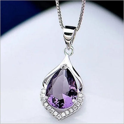 Fashionable and Noble Diamond Lady Necklace Long Pendant Elegant Natural Amethyst Clavicle Chain