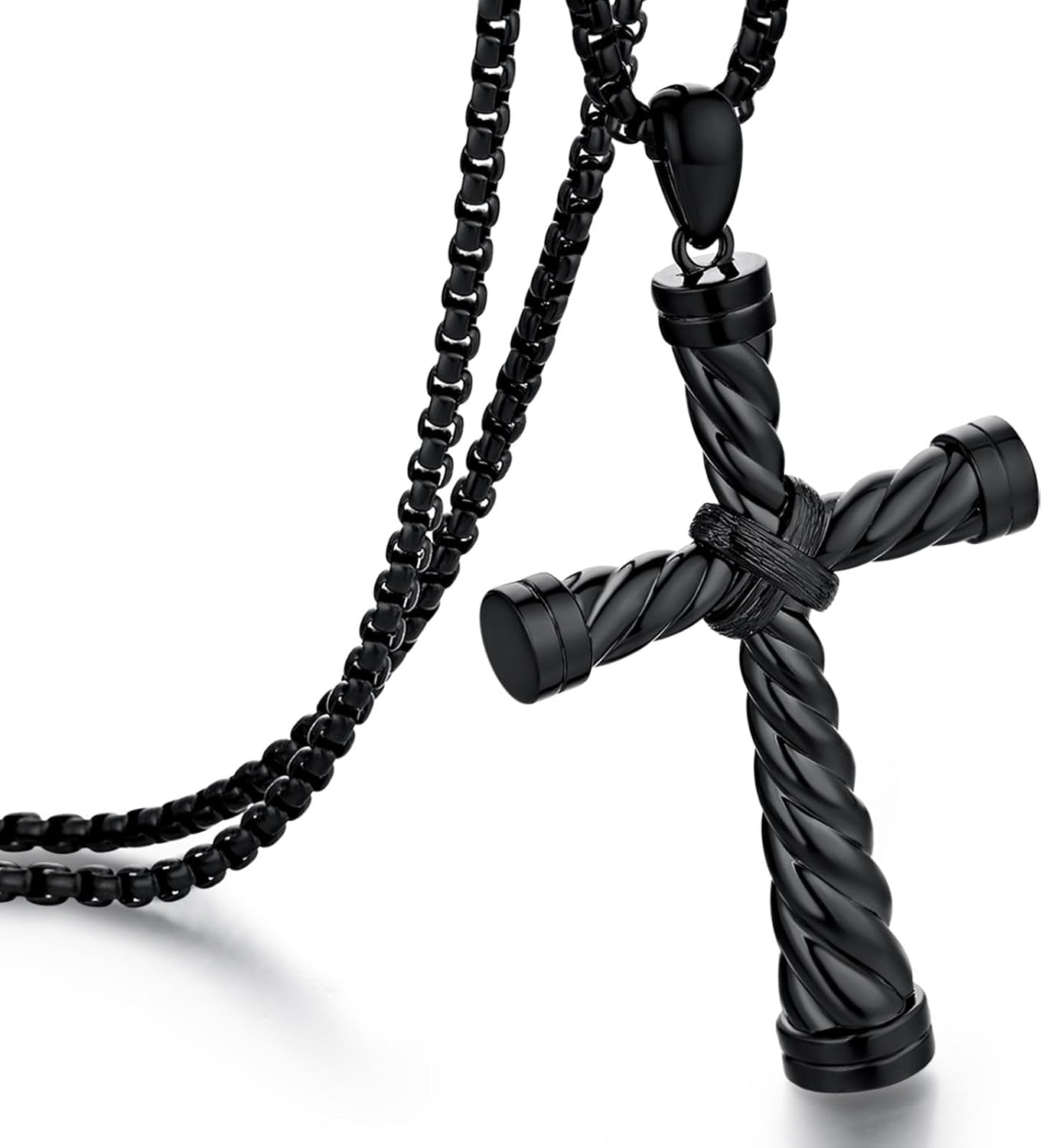 Men'S Cross Necklace 316L Stainless Steel Large Heavy Cross Pendant for Men Polished Jewelry Rolo Chain with 22'' 24'' 26''