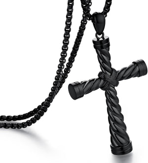 Men'S Cross Necklace 316L Stainless Steel Large Heavy Cross Pendant for Men Polished Jewelry Rolo Chain with 22'' 24'' 26''