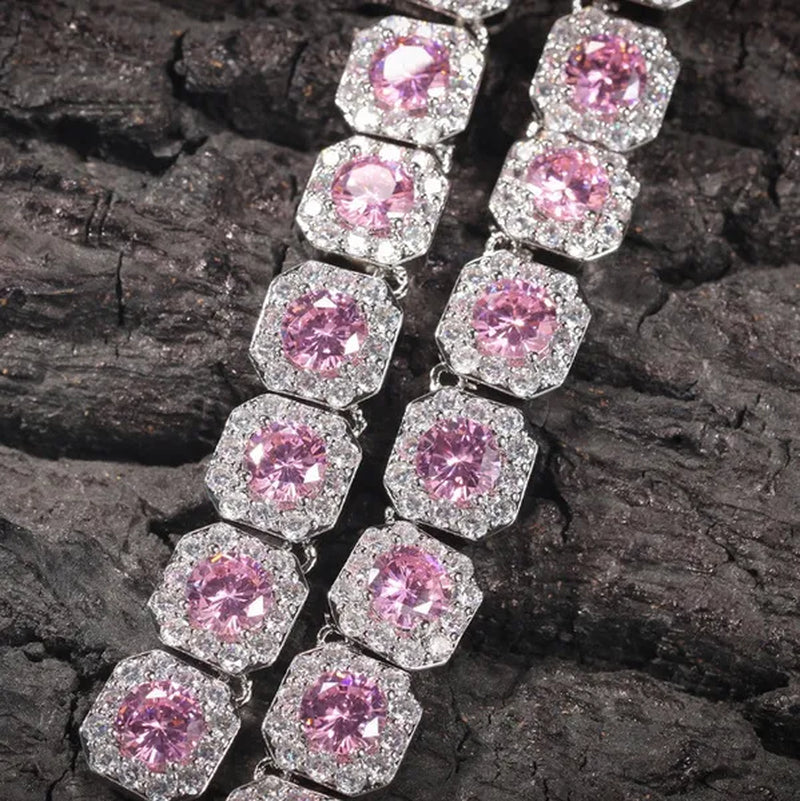 Hip-Hop Copper Inlaid Zircon Crystal Sugar Necklace Hipster Personality Pink Yellow Diamond Necklace for Men and Women with the Same Paragraph