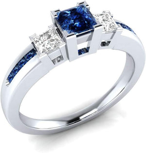 925 Sterling Silver Fashion Natural Ruby Sapphire Ring Square Perfect Cut 3-Stone Rainbow Cubic Zirconia Rings CZ Eternity Engagement Wedding Band Ring for Women