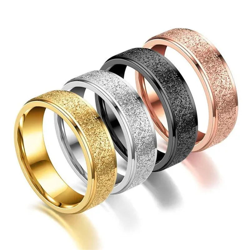 1Pcs Rose Gold Stainless Steel Frosted Curved Ring Simple Geometric Type Ring Wide 4Mm/6Mm