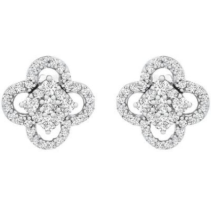 0.25 CT. T.W. I-I1 White Gold Diamond Clover Flower Stud Earrings