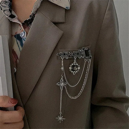 Fashion Black Six-Pointed Star Crystal Tassel Pendant Brooch Retro Pin Baroque Gemstone Decoration Simple Personality Rhinestone Zircon Square Flower Brooch Women and Men Unisex Clothing Accessories Wedding Engagement Bride Anniversary Party Jewelry Gift