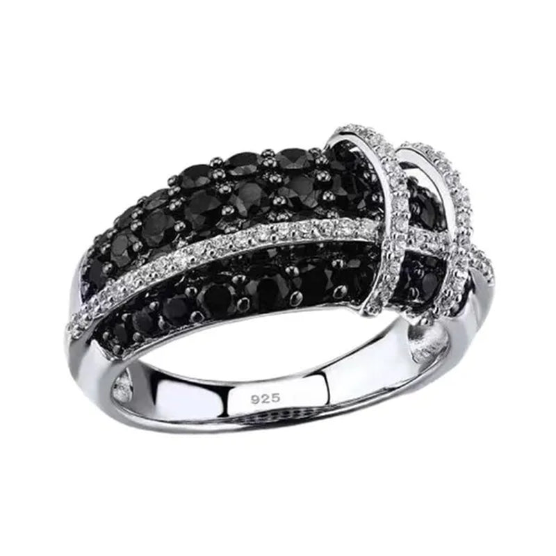 Fashion Women Creative Cross Cross Zircon Ring Black and White Bicolor Zircon Ring Engagement Rings for Women Princess Jewelry Lovely Girl Birthday Party Anniversary Gift Size: 5-11