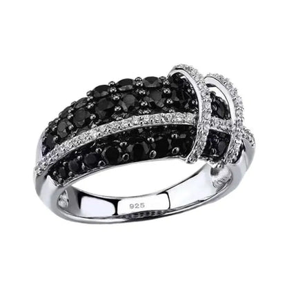Fashion Women Creative Cross Cross Zircon Ring Black and White Bicolor Zircon Ring Engagement Rings for Women Princess Jewelry Lovely Girl Birthday Party Anniversary Gift Size: 5-11
