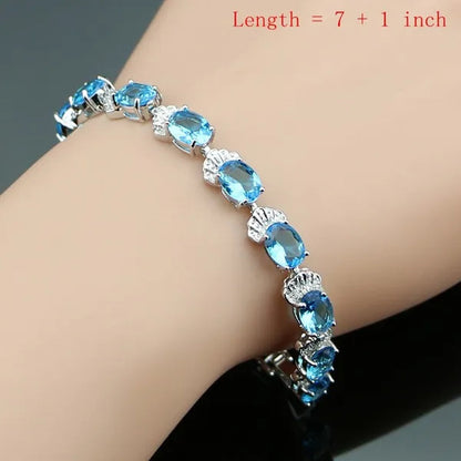 Sky Blue Sapphire White Topaz 925 Silver Jewelry Sets Earrings Pendant Necklace Ring Bracelet for Women Wedding