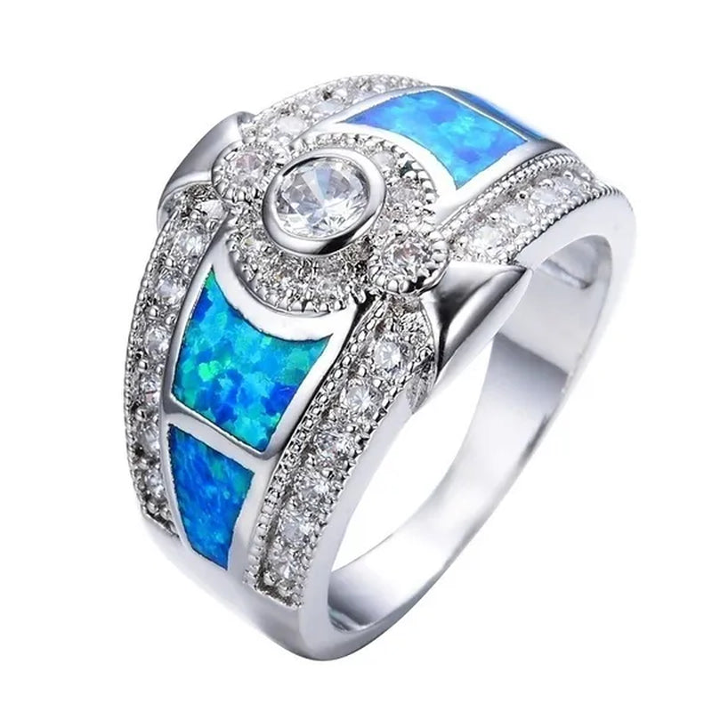 Exquisite 925 Sterling Silver Blue Fire Opal Diamond Ring Men's Women's Marriage Engagement Commitment Ring Size 5 6 7 8 9 10 11 12
