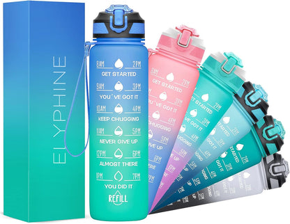 32/24 Oz Water Bottles with Removable Straw & Time Marker, Motivational Sports Bottles with BPA Free Tritan Material, Leakproof Water Jug for Fitness
