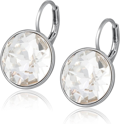 round Crystal Leverback Earrings Sparkly Elegant Austrian Crystals 18K Platinum Plated Hypoallergenic Delicate Jewelry Gifts for Women Party
