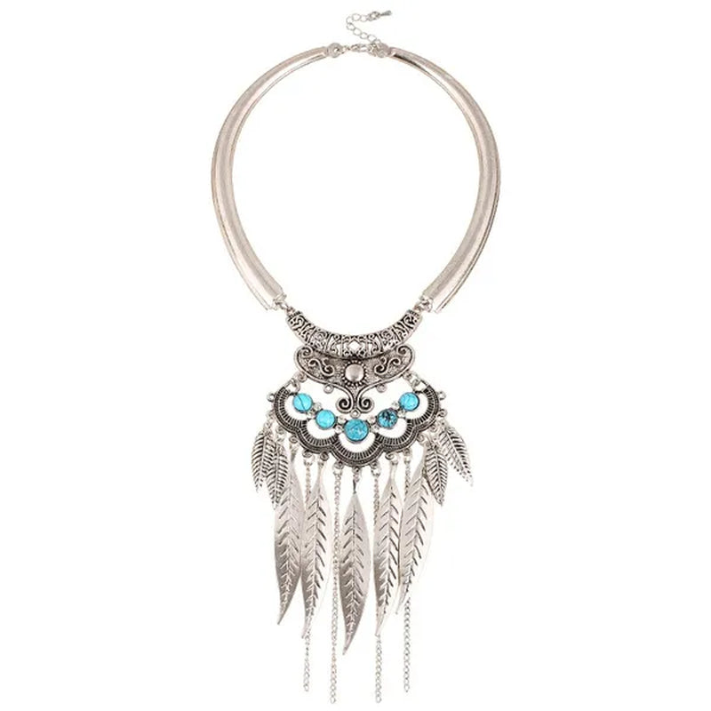 Bohemian Gypsy Ethnic Choker Collar Vintage Leaf Tassel  Maxi Statement Pendant Necklace Jewelry