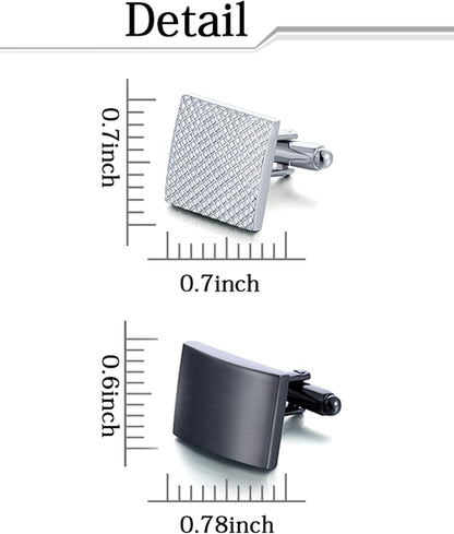 6 Pairs Cufflinks Classic Striped Disc Square Spherical Knot CZ Rectangle Cylindrical Cufflinks Set for Men