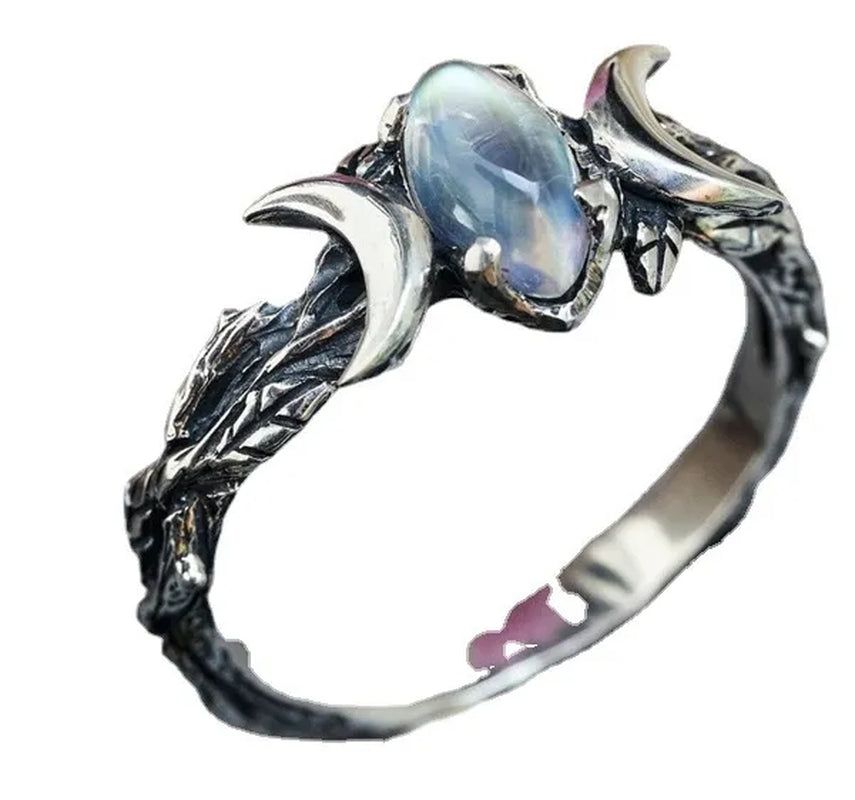 2 Style 1pcs US European Vintage Women Fashion Simple Vintage Bohemian Jewelry Vintage  Moonstone Zircon Moon Ring Ladies Engagement Wedding Ring Anniversary Party Ring Christmas Gift Jewelry Ring Size US4-12
