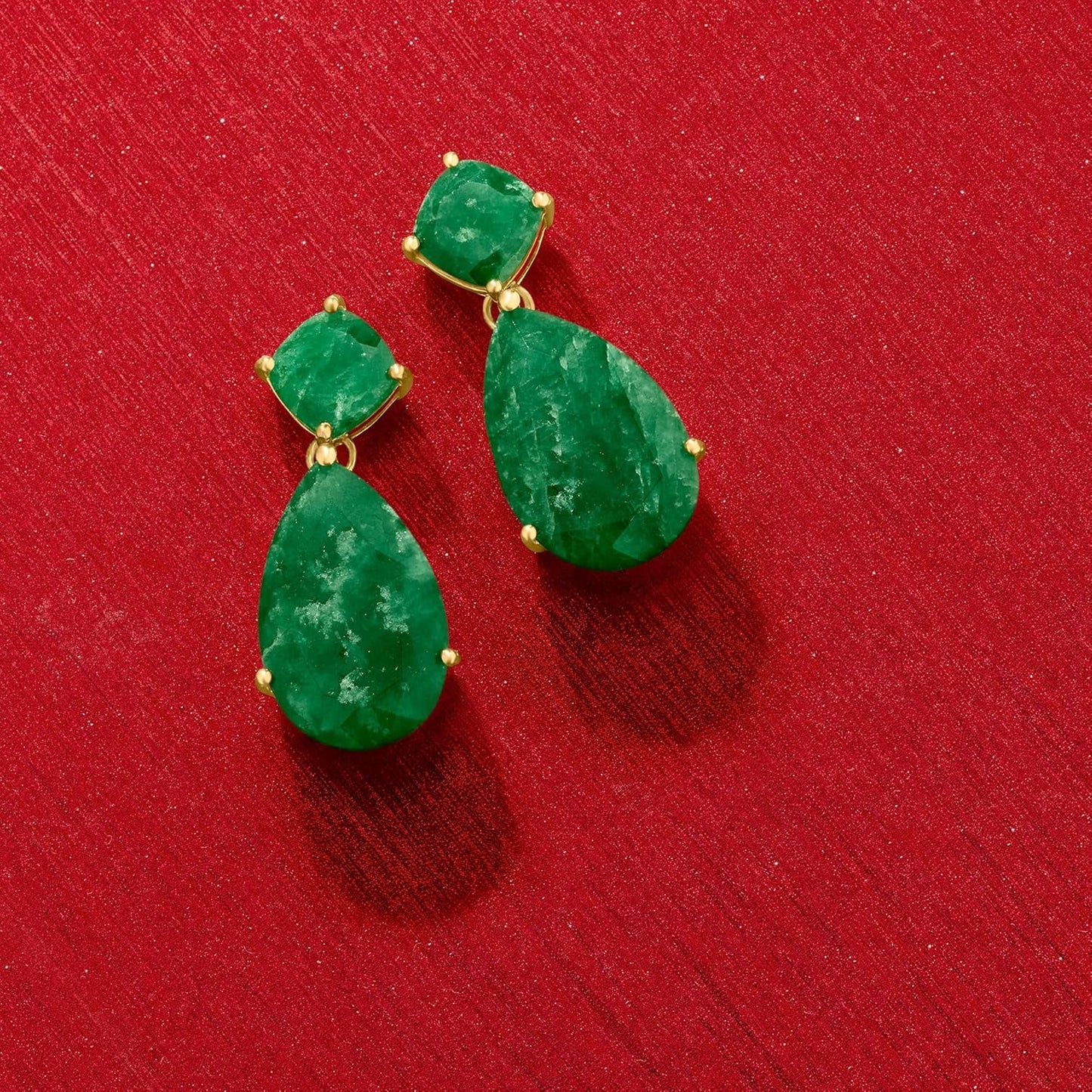19.20 Ct. T.W. Emerald Drop Earrings in 18Kt Gold over Sterling