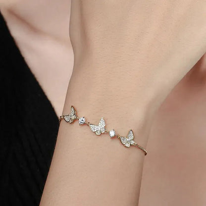 Adjustable Butterfly Rhinestone Bracelet for Women Girls