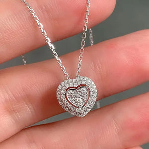 New Fashion Micro Pave 0.34Ct Diamond Lover Heart Pendant Necklace for Women Romantic Wedding Party Necklace
