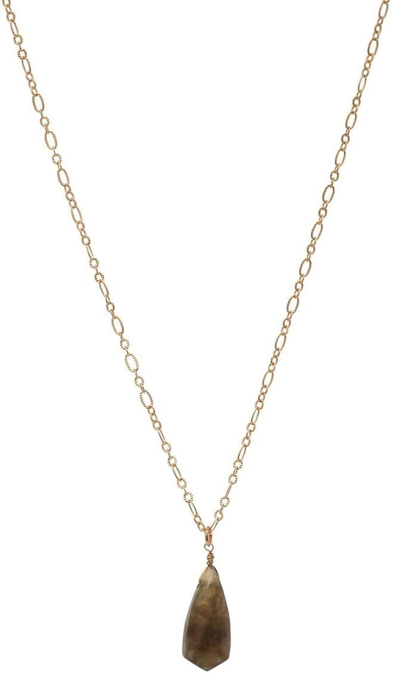 Women'S Smooth Briolette Stone Dangle Pendant with 17" Link Chain Necklace