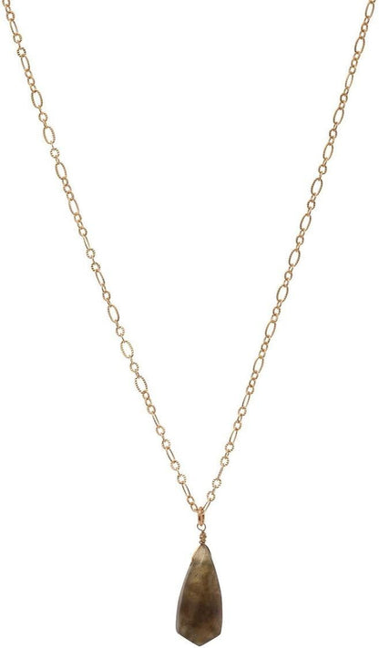 Women'S Smooth Briolette Stone Dangle Pendant with 17" Link Chain Necklace