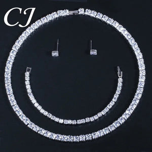 CANDICE Platinum Plating Elegant Party Jewelry Set Pave Glittering Princess Cut Pure Zirconia Choker Necklace Earrings and Bracelet for Women Wedding Gift