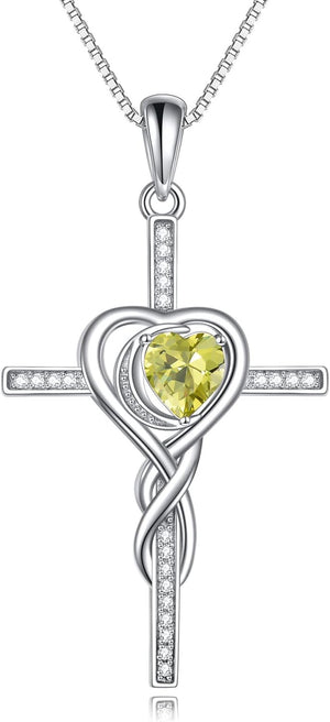 Mothers Day Necklace Cross Necklaces for Women Infinity Pendant Sterling Silver Religious Jewelry Pendant Necklace with Birthstone Moon Necklace with Heart Crystal Birthday Gifts for Women Girls