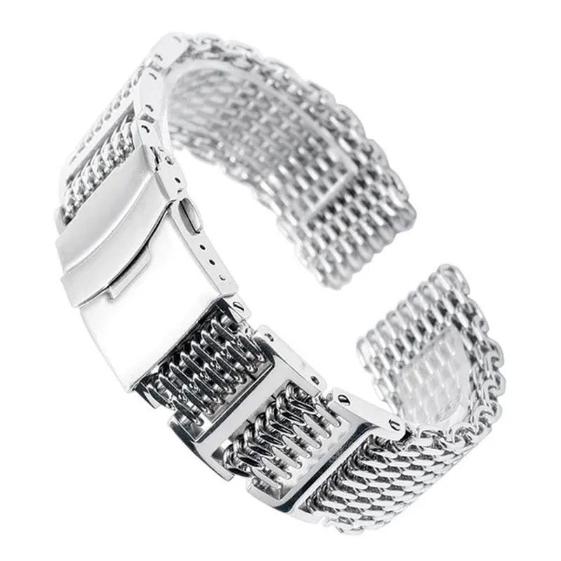 20/22/24mm Silver Stainless Steel Bracelet Shark Mesh Watch Band Men Wrist Strap Bracelet