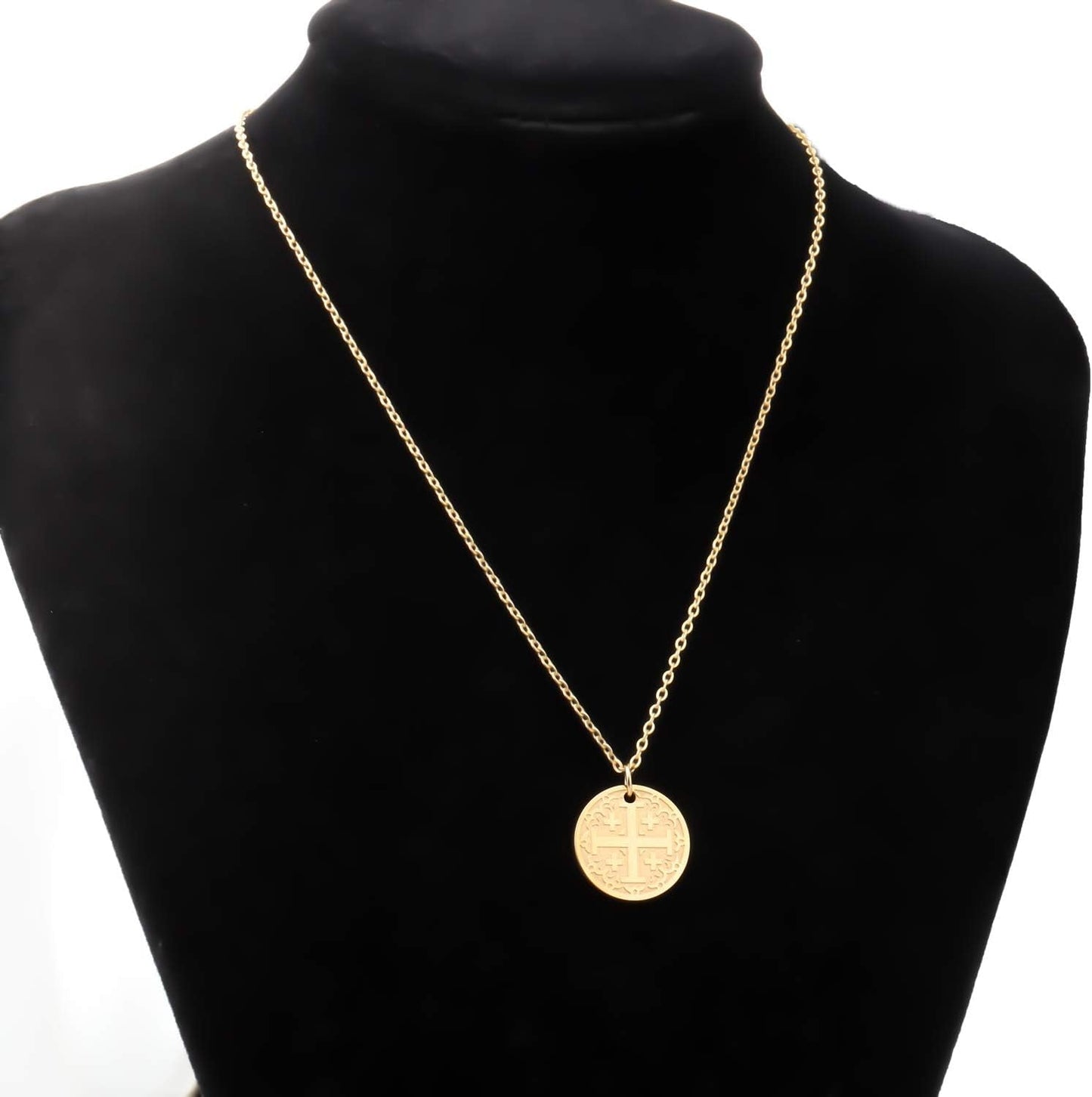 Jerusalem Crusaders Cross Disc Pendant Necklace Religious Jewelry Baptism Gift for Protection