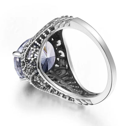 Edward Antique Semi-Precious Stone Wedding Rings for Women Solid 925 Sterling Silver Created Zircon Crystals Rings Female Anel