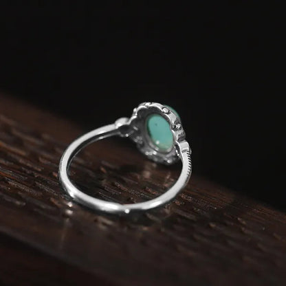 Women Vintage 925 Sterling Silver Green Gemstone Turquoise Rings