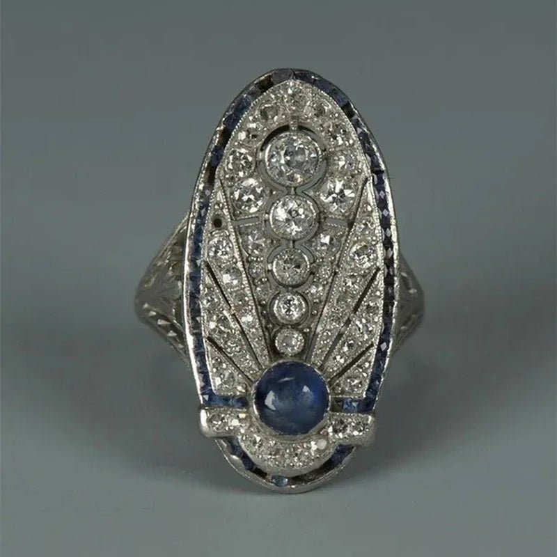 Antique 925 Silver Rings for Women Blue Sapphire Diamond Engagement Ring Vintgae Jewelry - WORLD TIME VISITS