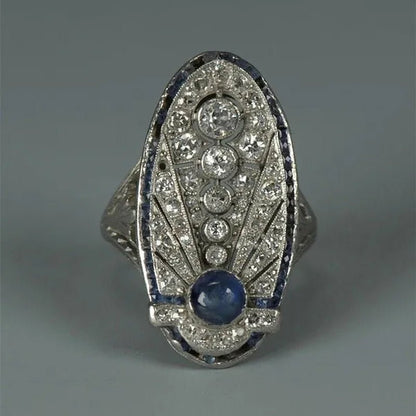 Antique 925 Silver Rings for Women Blue Sapphire Diamond Engagement Ring Vintgae Jewelry - WORLD TIME VISITS
