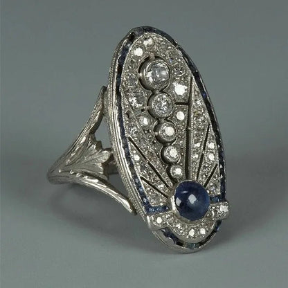 Antique 925 Silver Rings for Women Blue Sapphire Diamond Engagement Ring Vintgae Jewelry - WORLD TIME VISITS