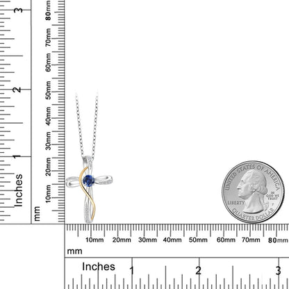 Infinity Cross Necklace for Women | 925 Sterling Silver and 10K Yellow Gold | Gemstone Birthstone and White Lab Grown Diamond Cross Faith Pendant Necklace | with 18 Inch Chain