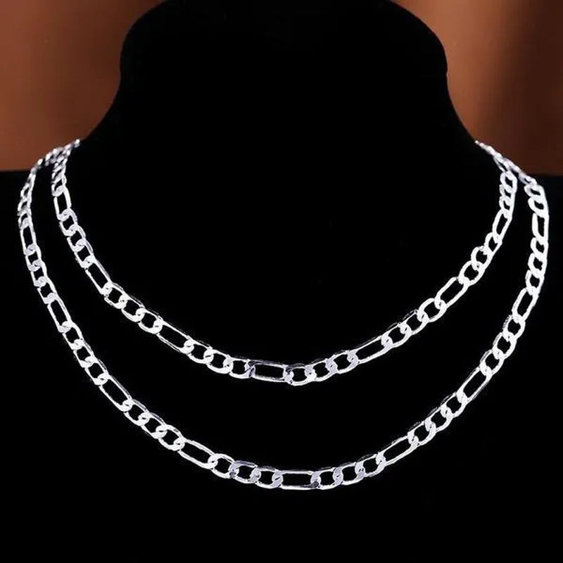 2pcs/Set(Bracelet+Necklace) 925 Sterling Silver Charms Men Women Figaro Curb Lobster Clasps Link Chain Bracelet and Necklace Fashion Exquisite Jewelry Gifts