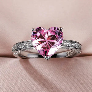 Luxury Solitaire Women Heart Diamond Engagement Rings AAAA Pink Sapphire Proposal Rings for Girlfriend Fine Anniversary Gift