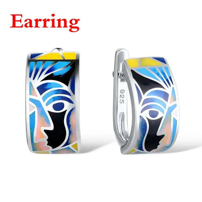 1/2/4/piece Set of Chinese and American Ethnic Style Abstract Drama Knife Horse Dan Abstract Face Contour Opera Mask 925 Sterling Silver Jewelry Jewelry Set Bride Engagement Wedding Jewelry Lover Gift Couple Necklace Anniversary Gift Jewelry