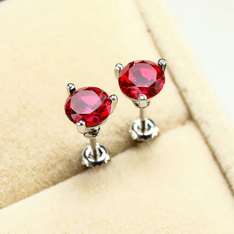 18K Gold Three-Prong Martini Round Ruby Stud Earrings Bride Wedding Engagement Jewelry Gifts 7mm/8mm