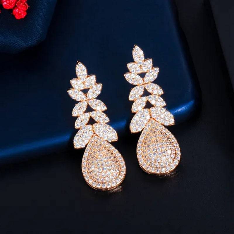 CANDICE High Quality Full Micro CZ Stone Pave Pear Water Drop Pendant Necklace&Earrings&Bracelet&Ring for Wedding Luxury Statement 4Pcs Jewelry Set