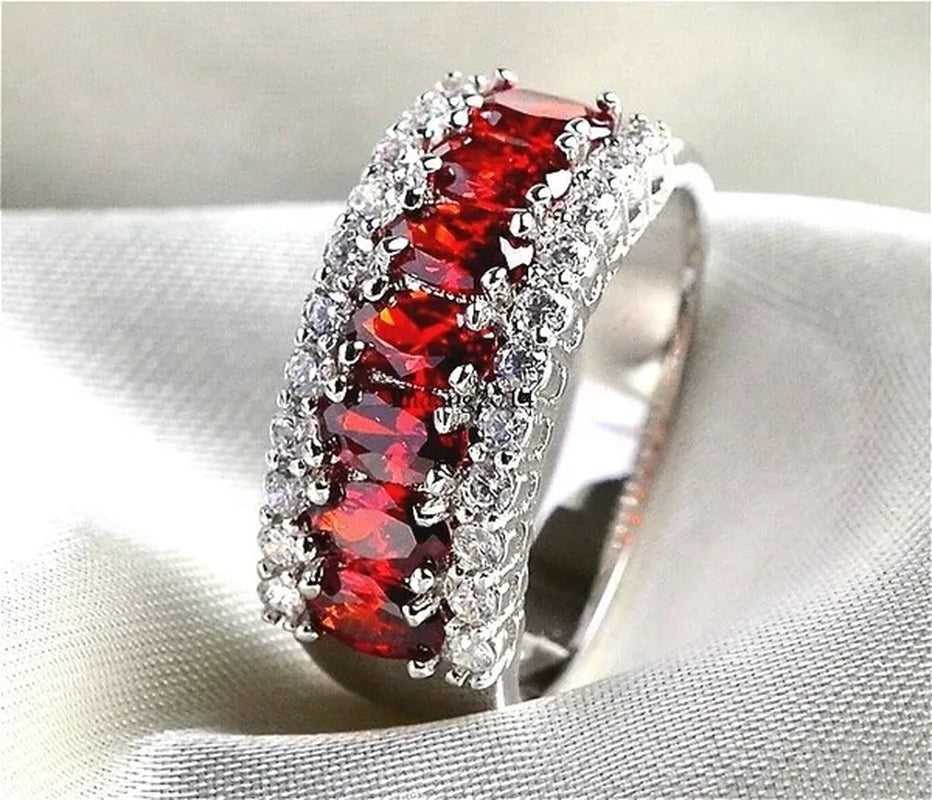 Sz6-9 Fashion Jewelry 10KT White Gold Filled 7CT Ruby Zircon CZ Women's Wedding Ring Band